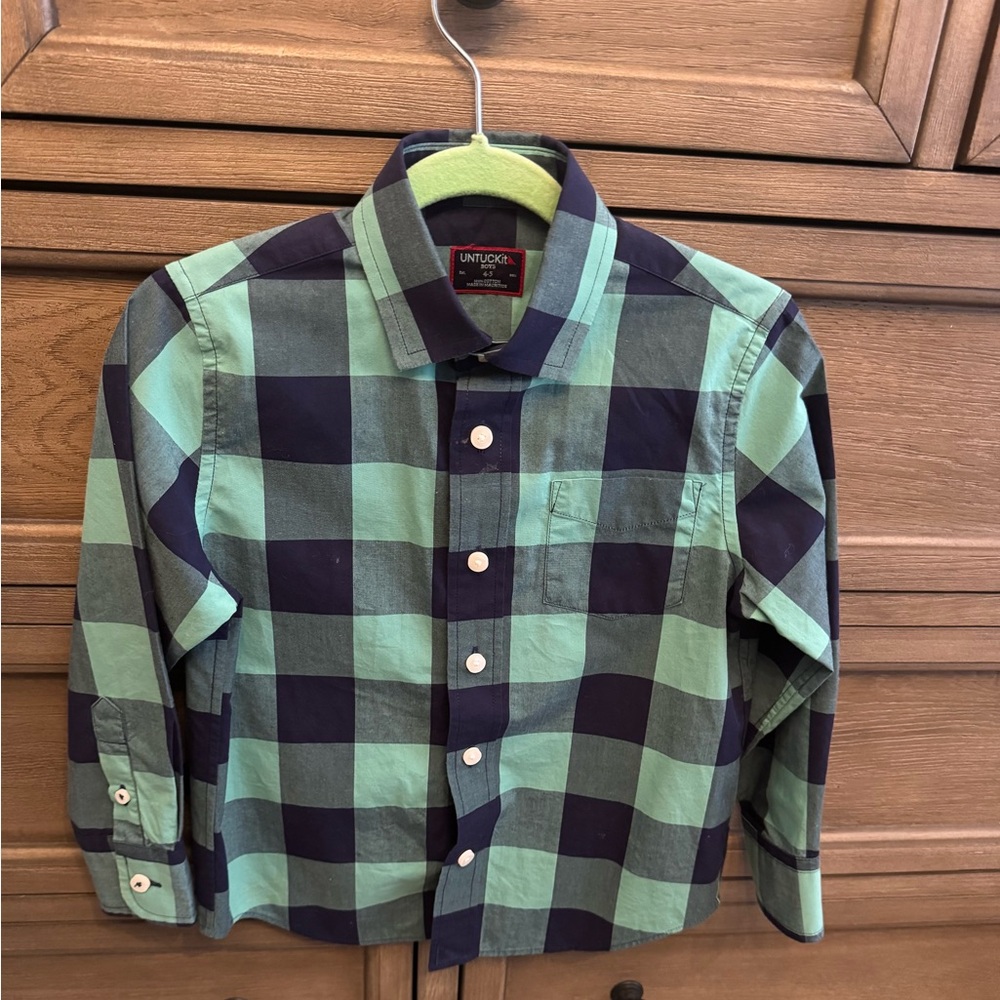 Untuckit Kids Green and Blue Checkered Shirt